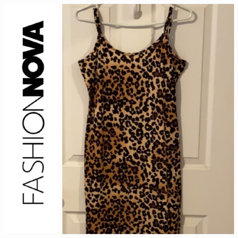 Leopard Spahetti Straps Fashion Nova Dress
